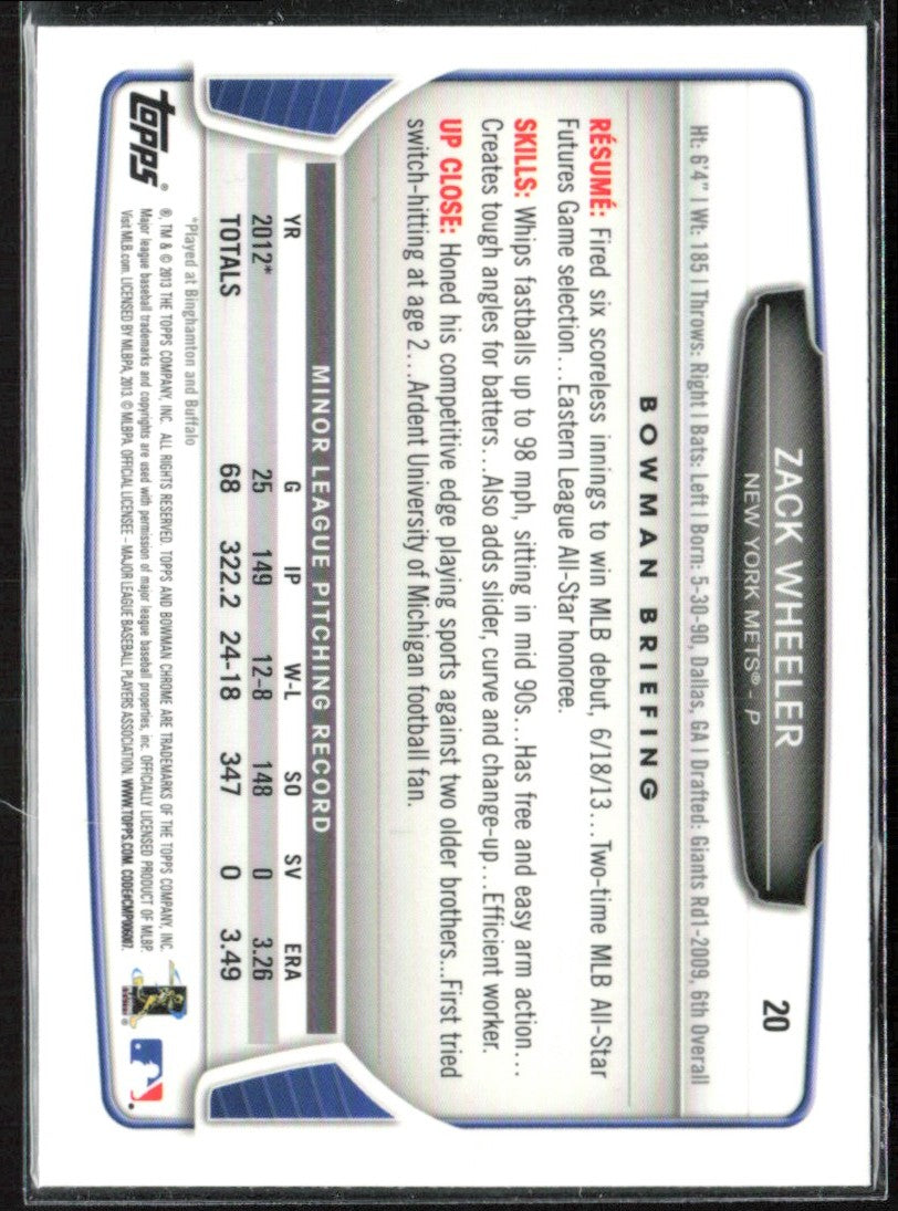 Zack Wheeler 2013 Bowman Chrome RC #20 New York Mets