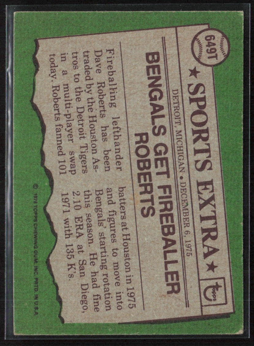Dave Roberts 1976 Topps Traded #649T Detroit Tigers