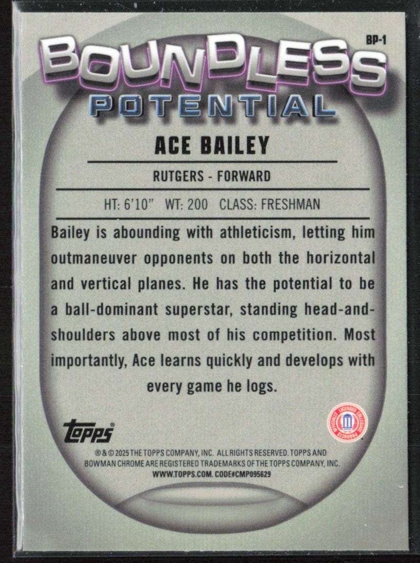 Ace Bailey 2025 Bowman University Chrome Boundless Potential #BP-1 Rutgers