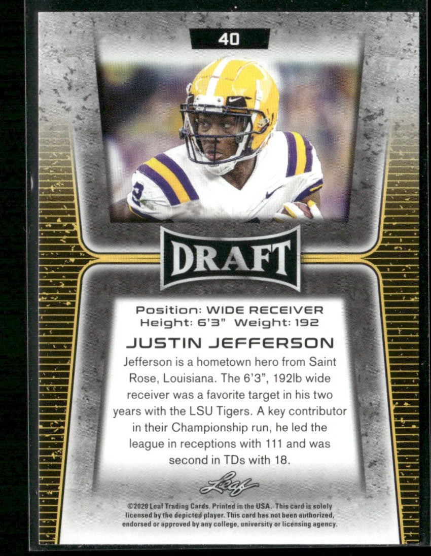 Justin Jefferson 2020 Leaf Draft RC #40 LSU Tigers