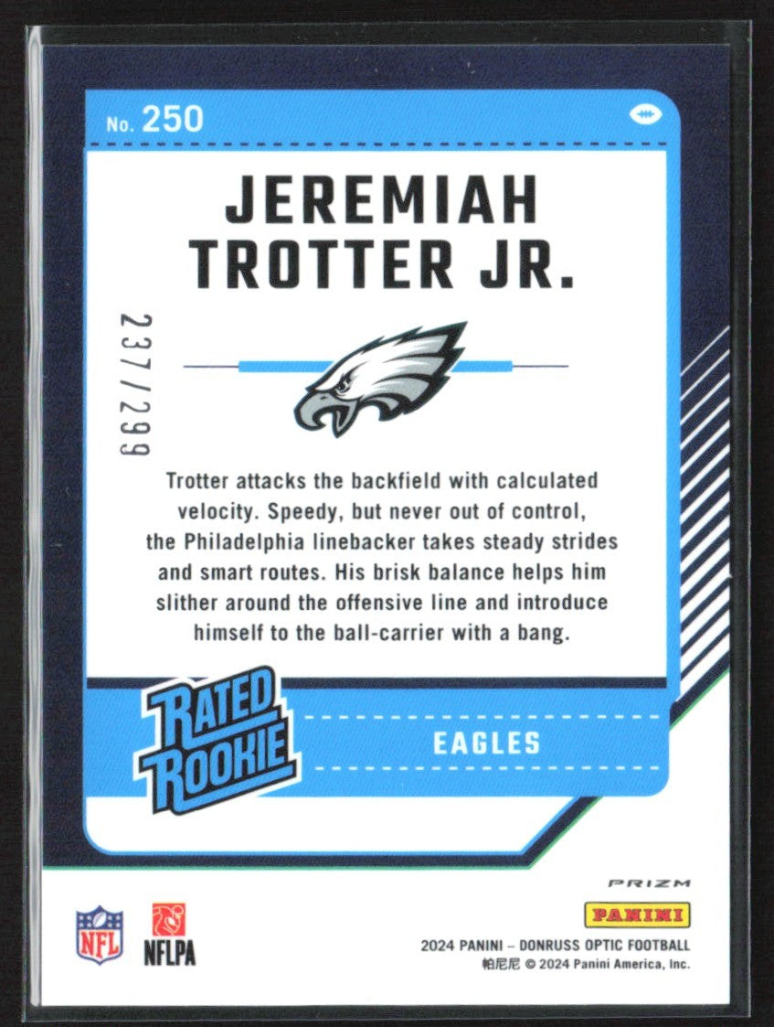 Jeremiah Trotter Jr. 2024 Donruss Optic Aqua RC /299 #250 Philadelphia Eagles