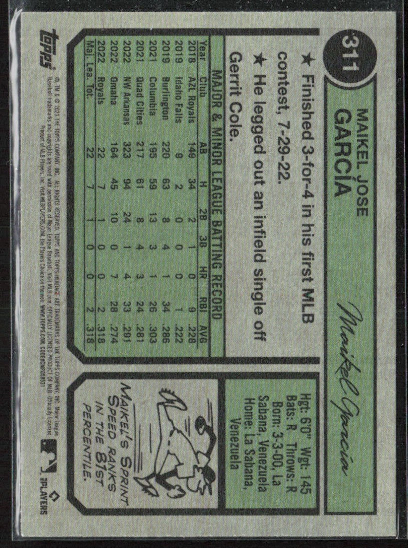 Maikel Garcia 2023 Topps Heritage RC #311 Kansas City Royals