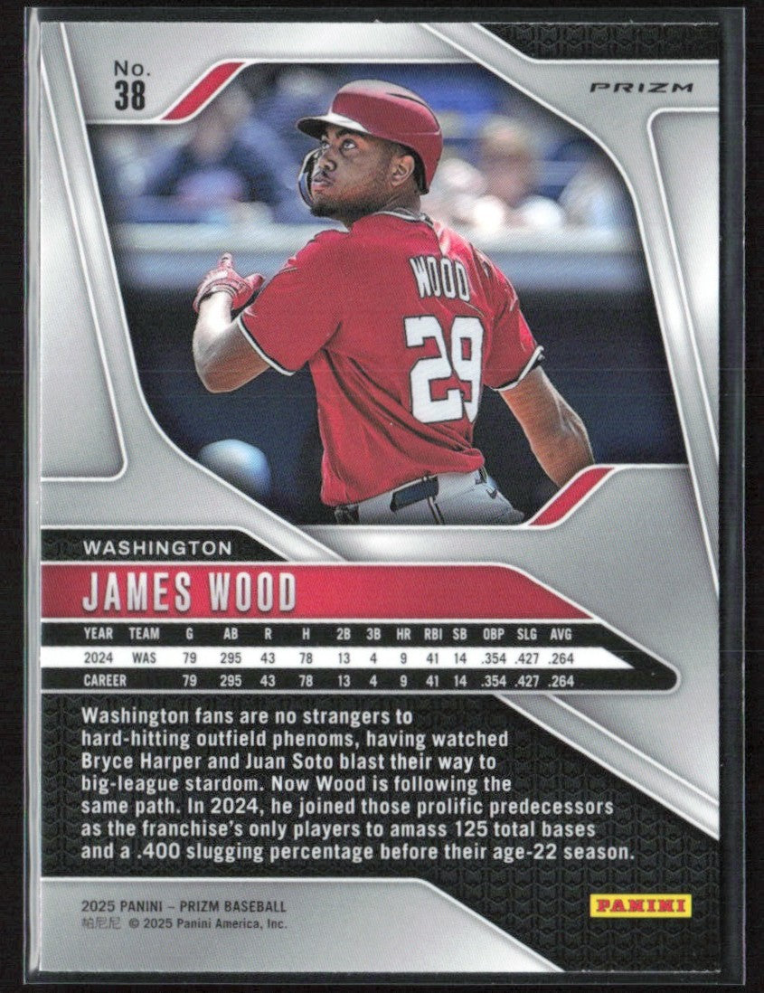 James Wood 2025 Panini Prizm Blue Cracked Ice #38 Washington Nationals