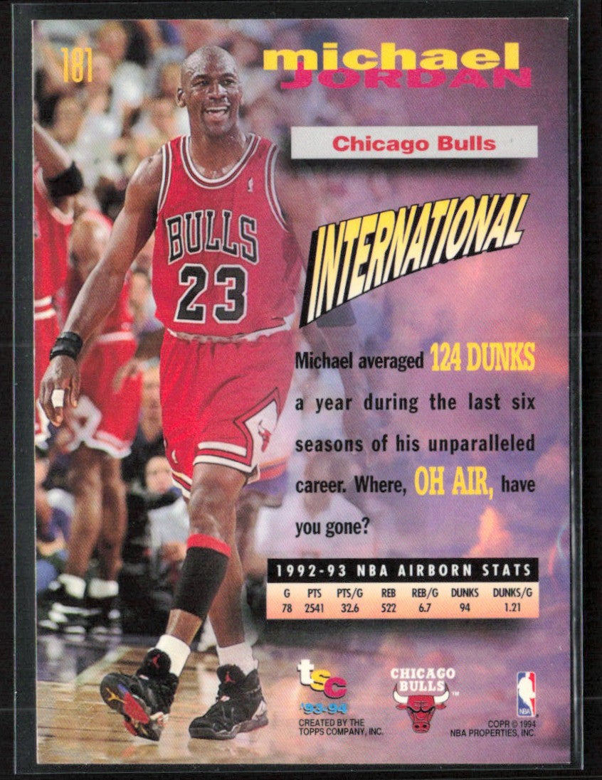 Michael Jordan 1993 Topps Stadium Club Frequent Flyers #181 Chicago Bulls