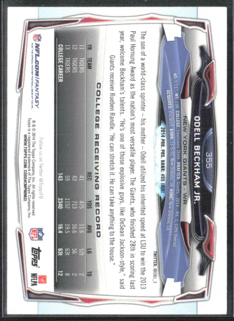 Odell Beckham Jr. 2014 Topps RC #355 New York Giants