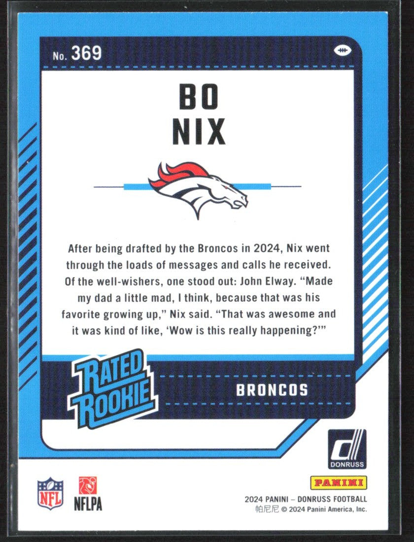 Bo Nix 2024 Donruss RC #369 Denver Broncos