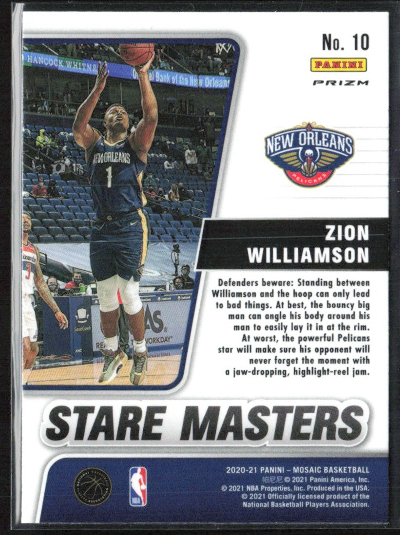 Zion Williamson 2020 Panini Mosaic Stare Masters Prizm #10 New Orleans Pelicans