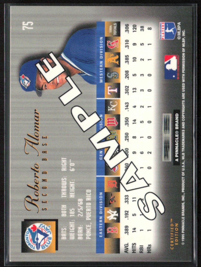 Roberto Alomar 1995 Select Certified Edition Sample #75 Toronto Blue Jays