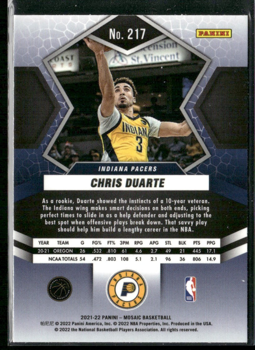 Chris Duarte 2021 Panini Mosaic RC #217 Indiana Pacers