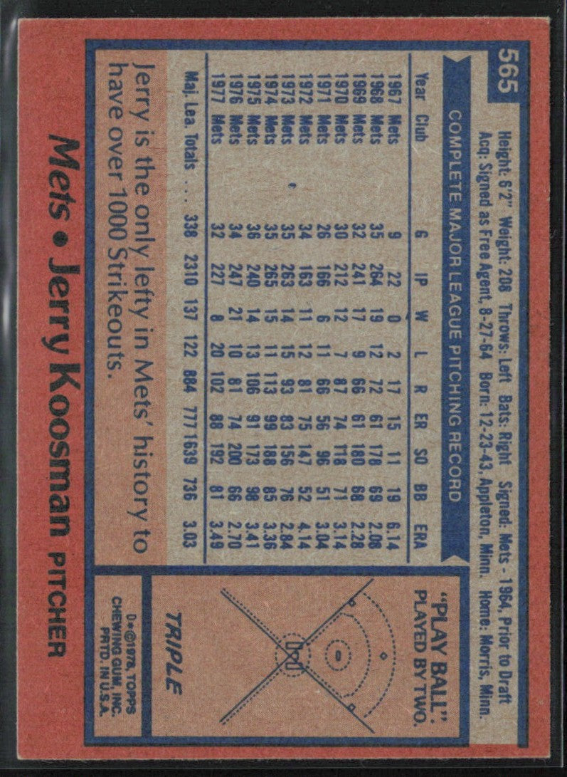 Jerry Koosman 1978 Topps #565 New York Mets