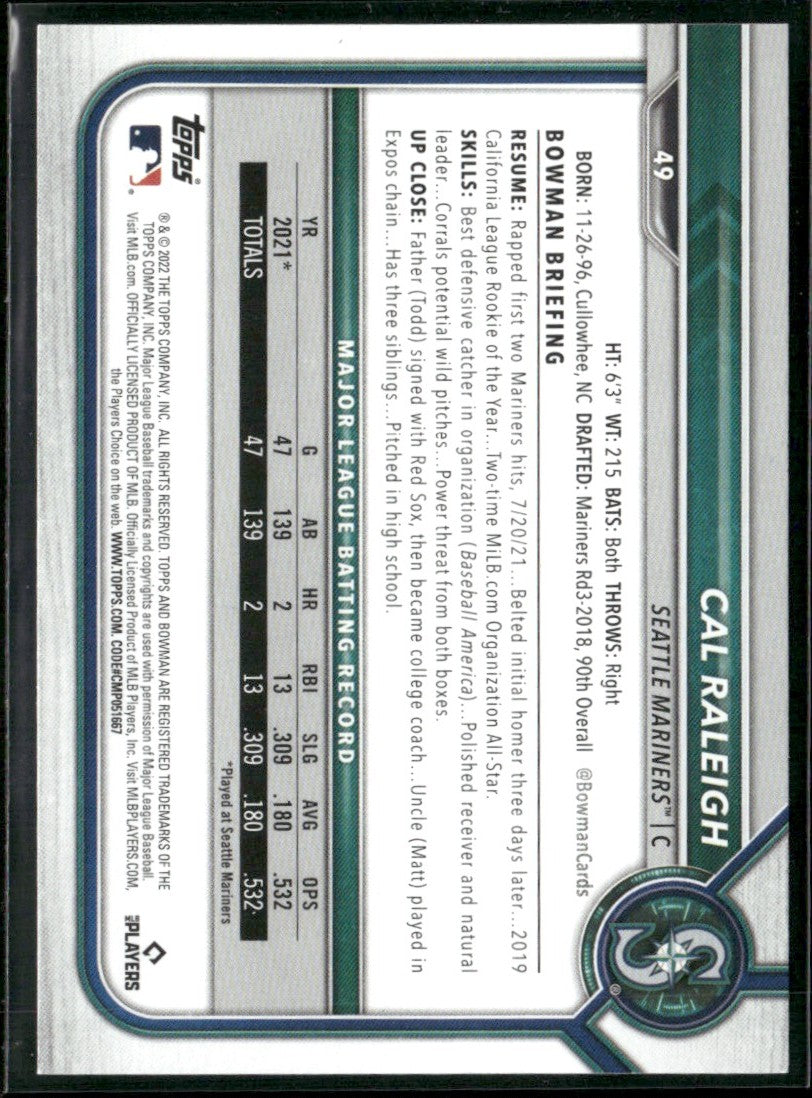 Cal Raleigh 2022 Bowman RC #49 Seattle Mariners