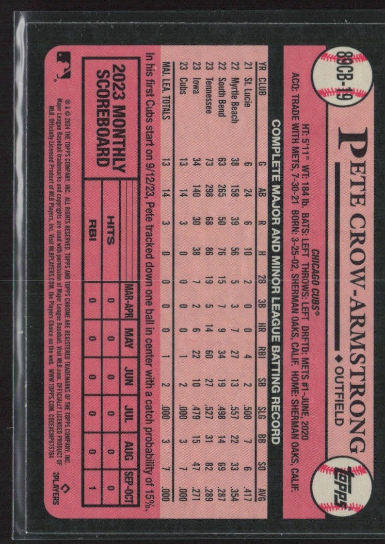 Pete Crow-Armstrong 2024 Topps Chrome 1989 RC #89CB-19 Chicago Cubs