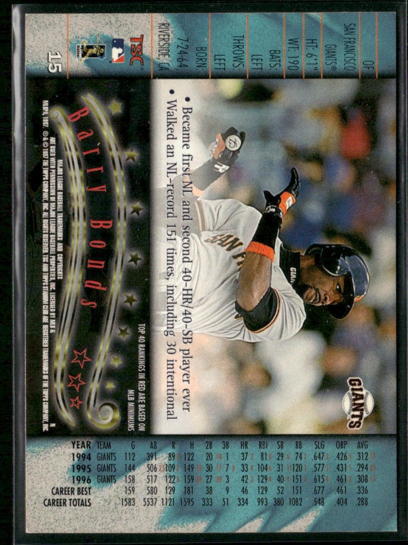 Barry Bonds 1997 Topps Stadium Club #15 San Francisco Giants