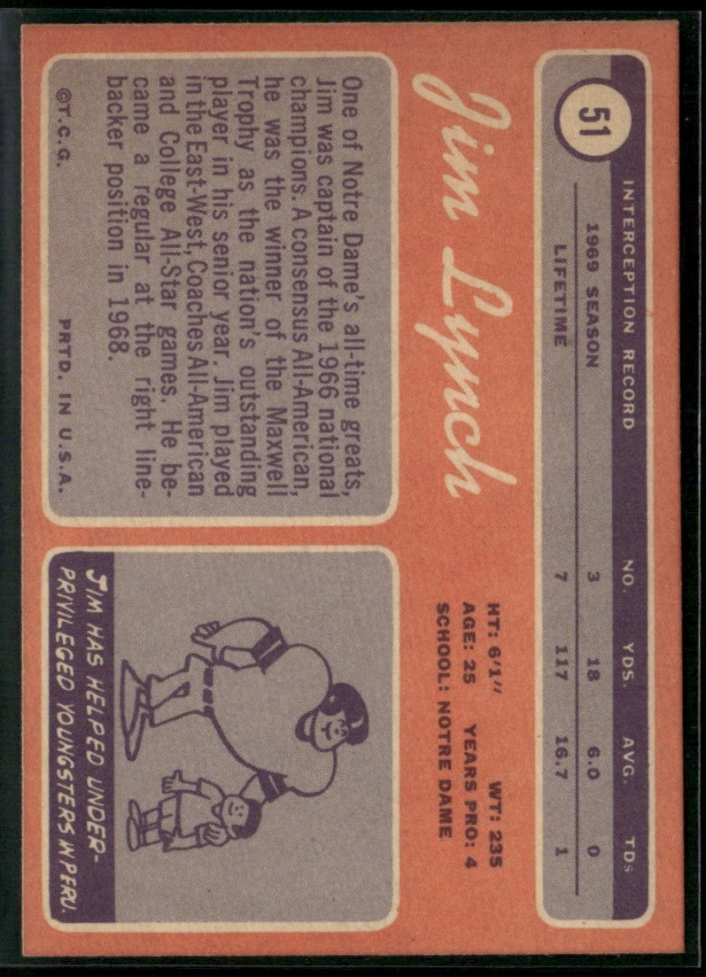 Jim Lynch 1970 Topps RC #51 Kansas City Chiefs