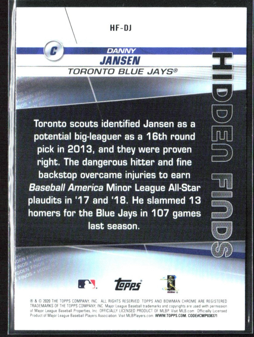 Danny Jansen 2020 Bowman Chrome Hidden Finds #HF-DJ Toronto Blue Jays