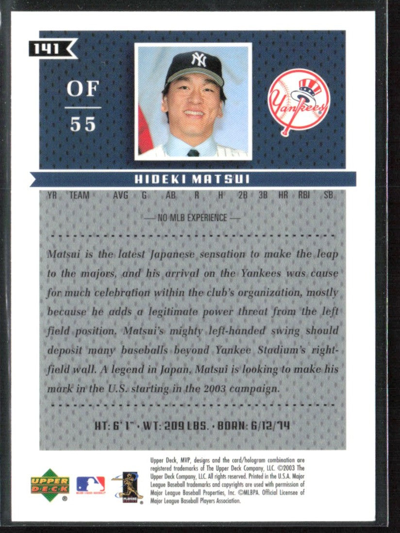 Hideki Matsui 2003 Upper Deck MVP RC #141 New York Yankees