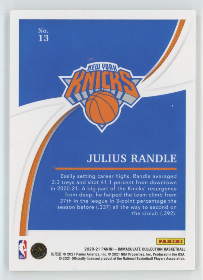 Julius Randle 2020 Panini Immaculate Collection /99 #13 New York Knicks