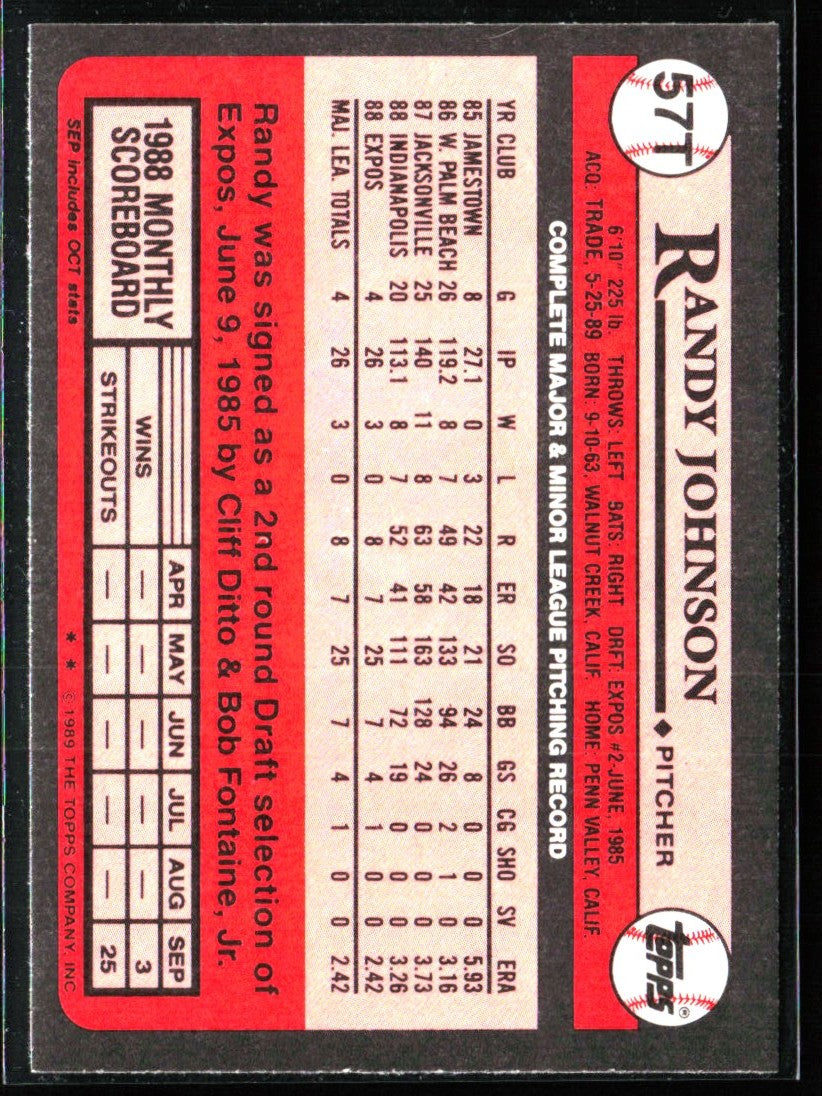 Randy Johnson 1989 Topps Traded #57T Seattle Mariners