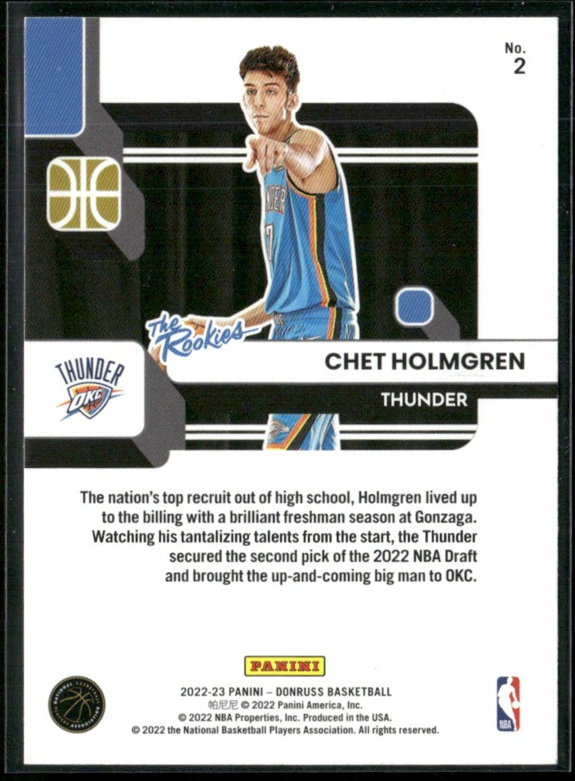 Chet Holmgren 2022 Panini Donruss The Rookies RC #2 Oklahoma City Thunder