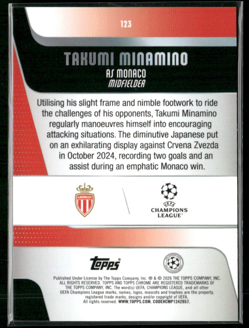 Takumi Minamino 2025 Topps Chrome UEFA Club Competitions Teal Mini-Diamond /299