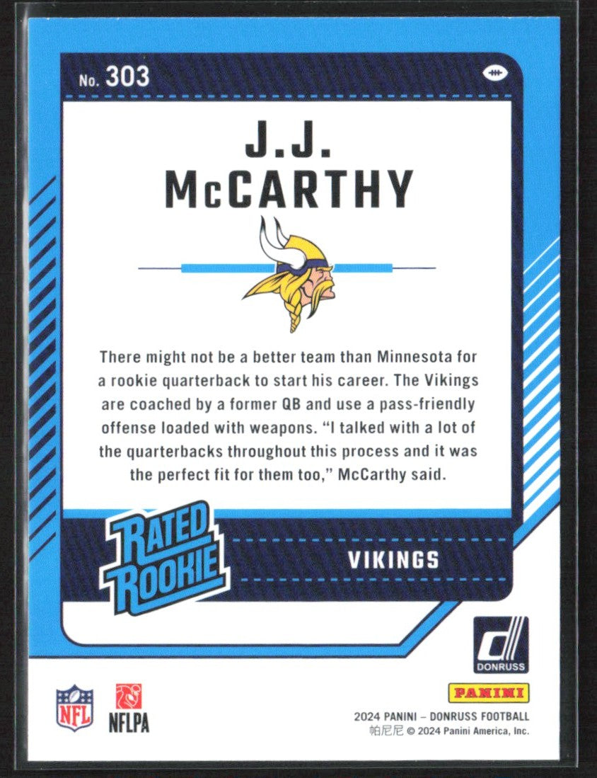 J.J. McCarthy 2024 Donruss RC #303 Minnesota Vikings