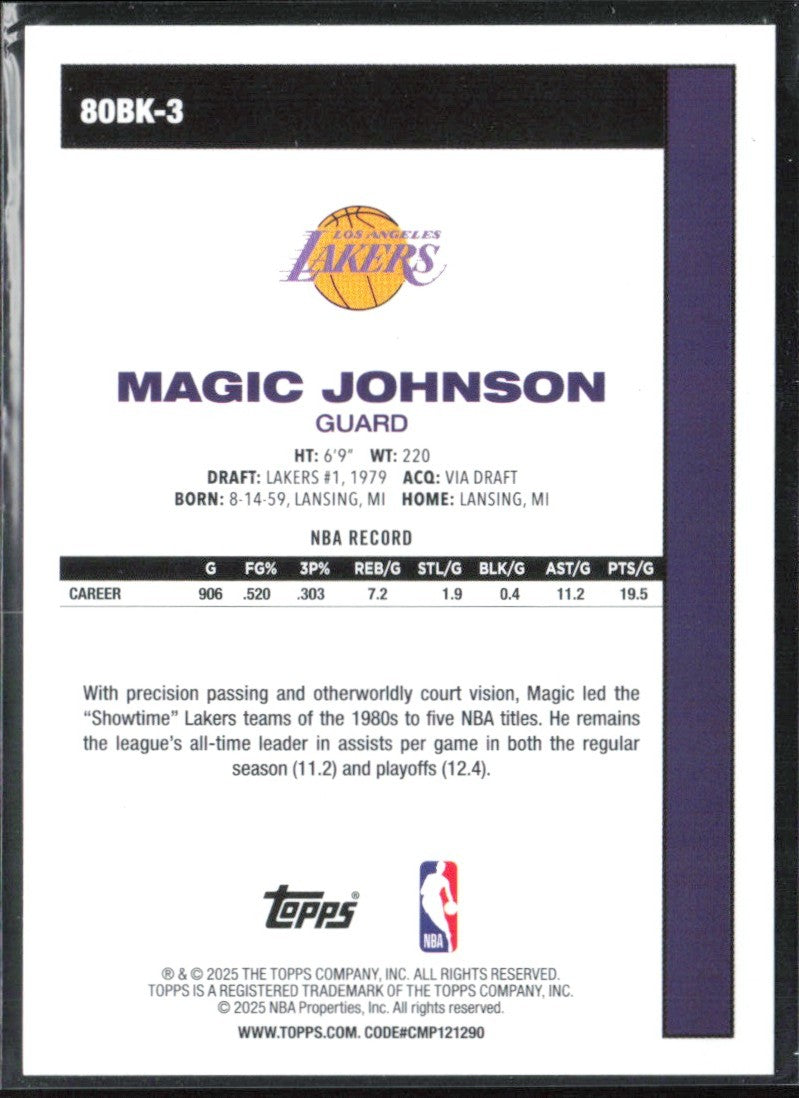 Magic Johnson 2025 Topps 1980 Design #80BK-3 Los Angeles Lakers