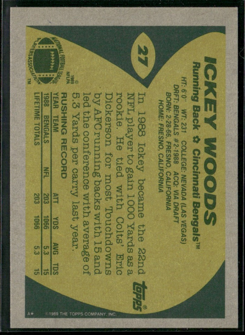 Ickey Woods 1989 Topps RC #27 Cincinnati Bengals