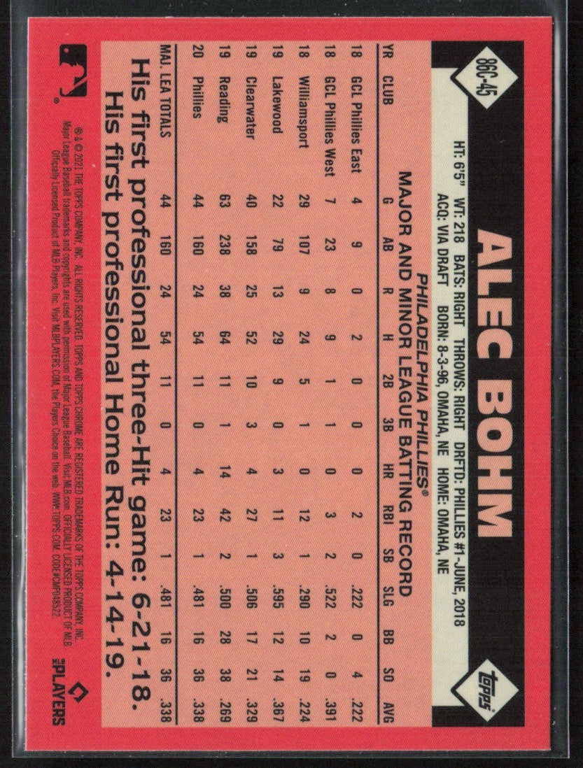 Alec Bohm 2021 Topps Chrome 1986 Silver Pack RC #86C-45 Philadelphia Phillies
