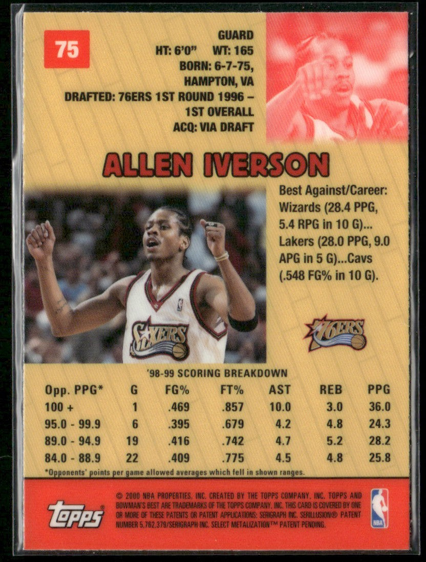 Allen Iverson 1999 Bowman's Best #75 Philadelphia 76ers