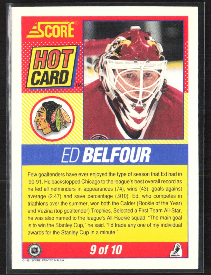 Ed Belfour 1991 Score Hot Card #9 Chicago Blackhawks