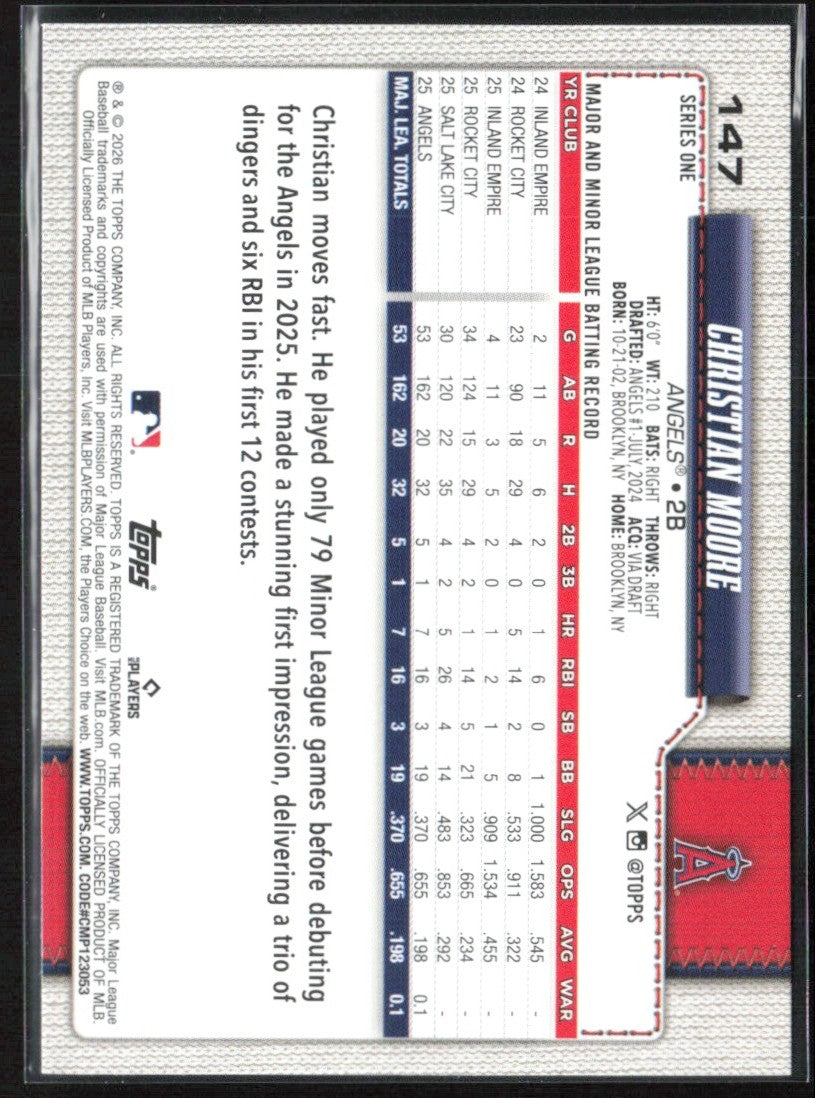 Christian Moore 2026 Topps Holo Foil RC #147 Los Angeles Angels