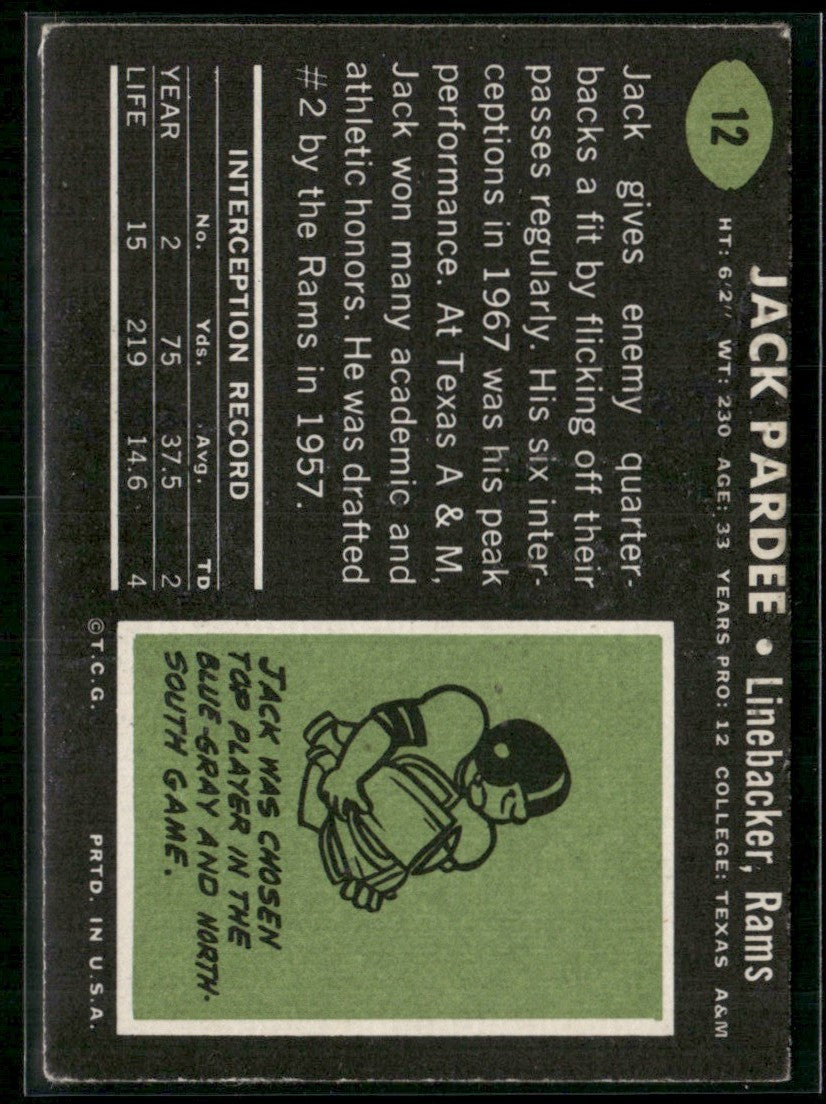 Jack Pardee 1969 Topps #12 Los Angeles Rams