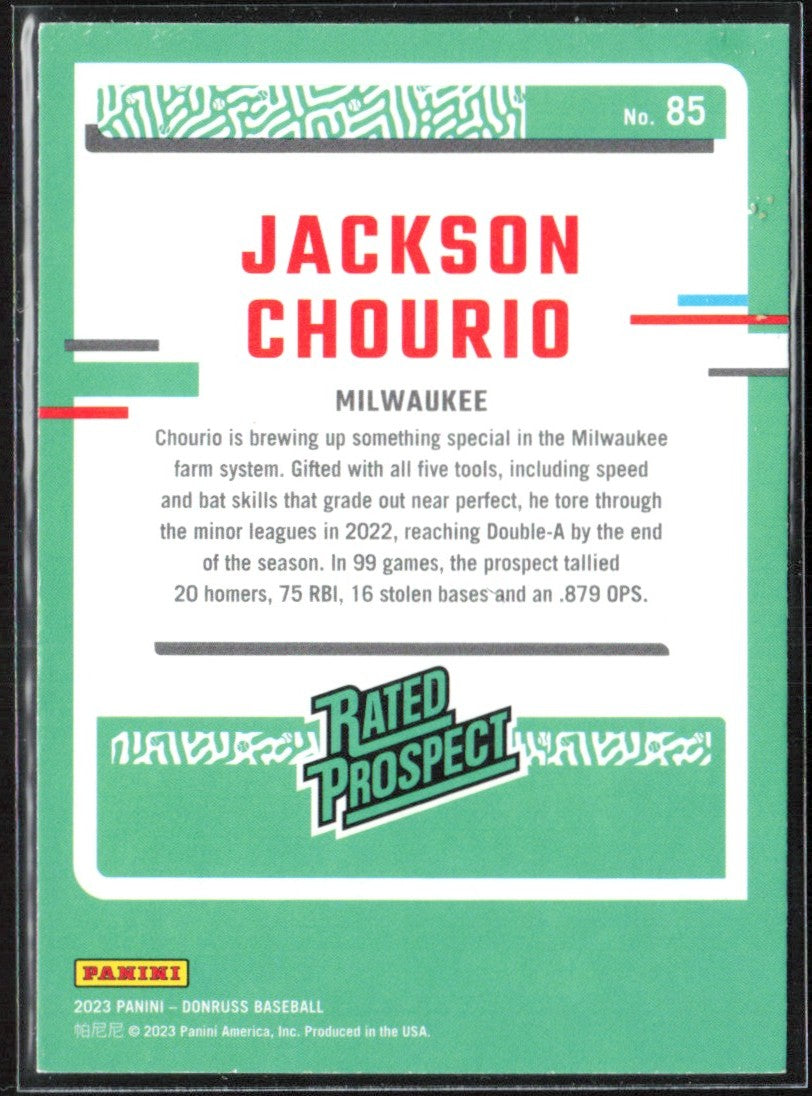 Jackson Chourio 2023 Panini Donruss #85 Milwaukee Brewers