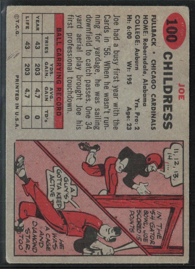 Joe Childress 1957 Topps RC #100 Chicago Cardinals