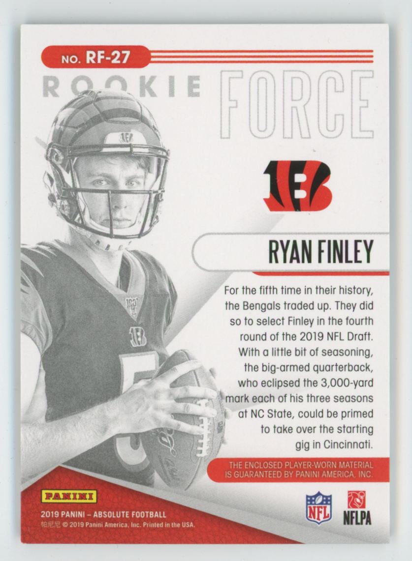 Ryan Finley 2019 Panini Absolute Rookie Force RC Jersey #RF-27