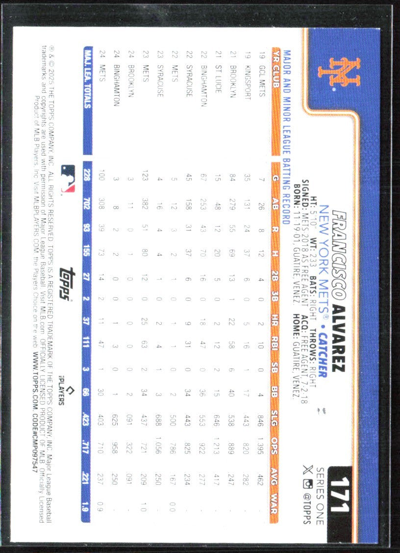 Francisco Alvarez 2025 Topps Diamante Foil #171 New York Mets