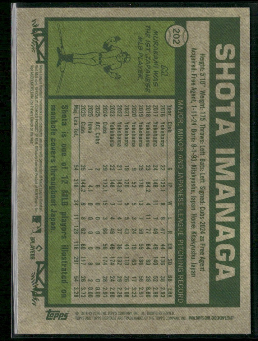 Shota Imanaga 2026 Topps Heritage Burgundy Sparkle #202 Chicago Cubs