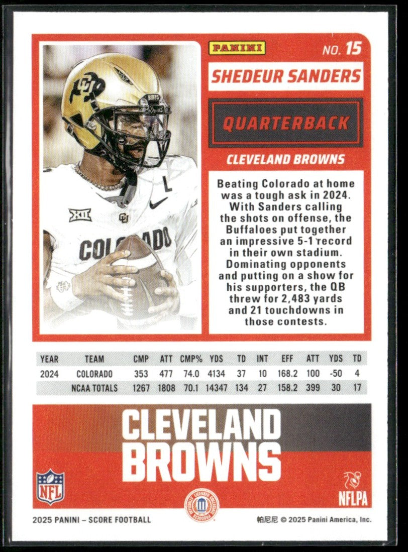 Shedeur Sanders 2025 Panini Score RC #15 Cleveland Browns