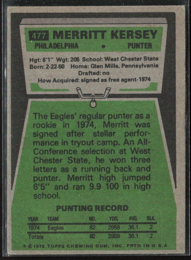 Merritt Kersey 1975 Topps RC #477 Philadelphia Eagles