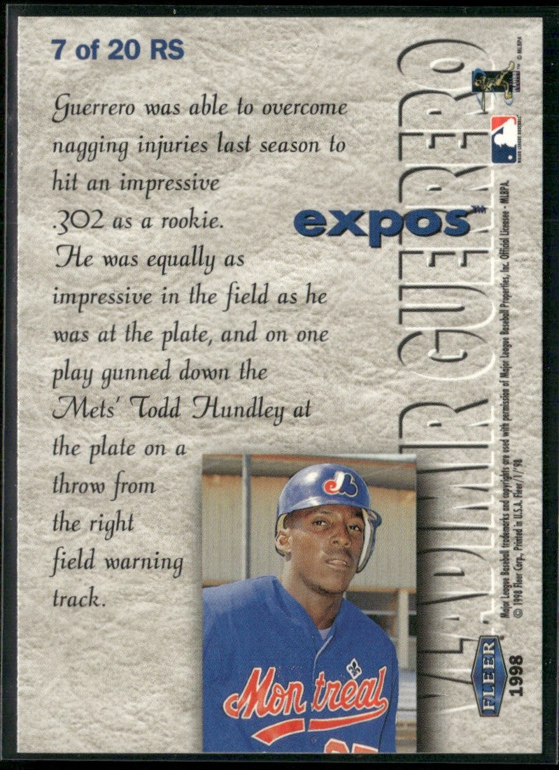Vladimir Guerrero 1998 Fleer Tradition Rookie Sensations #7 Montreal Expos
