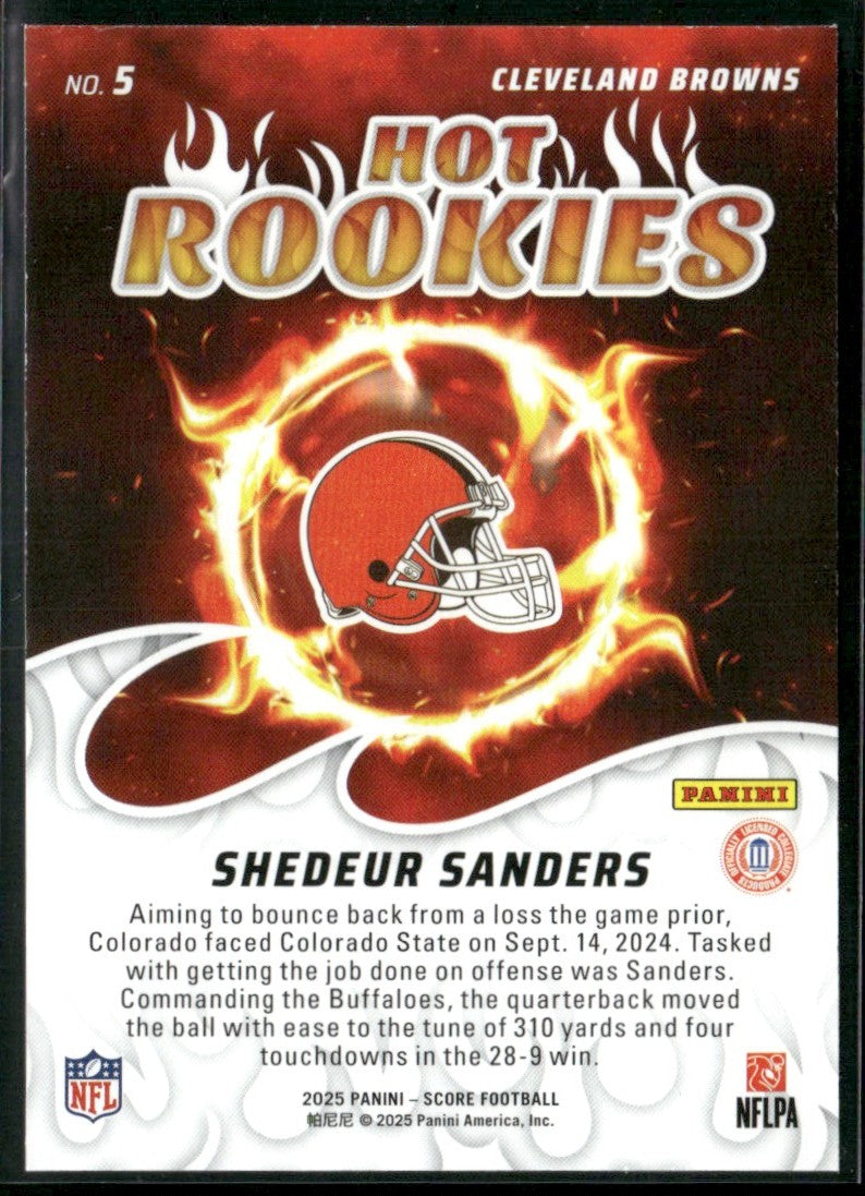 Shedeur Sanders 2025 Panini Score Hot Rookies RC #5 Cleveland Browns