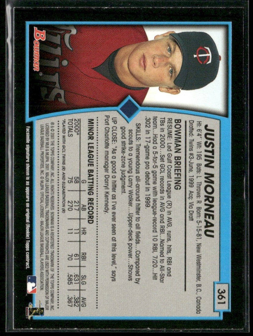 Justin Morneau 2001 Bowman RC #361 Minnesota Twins