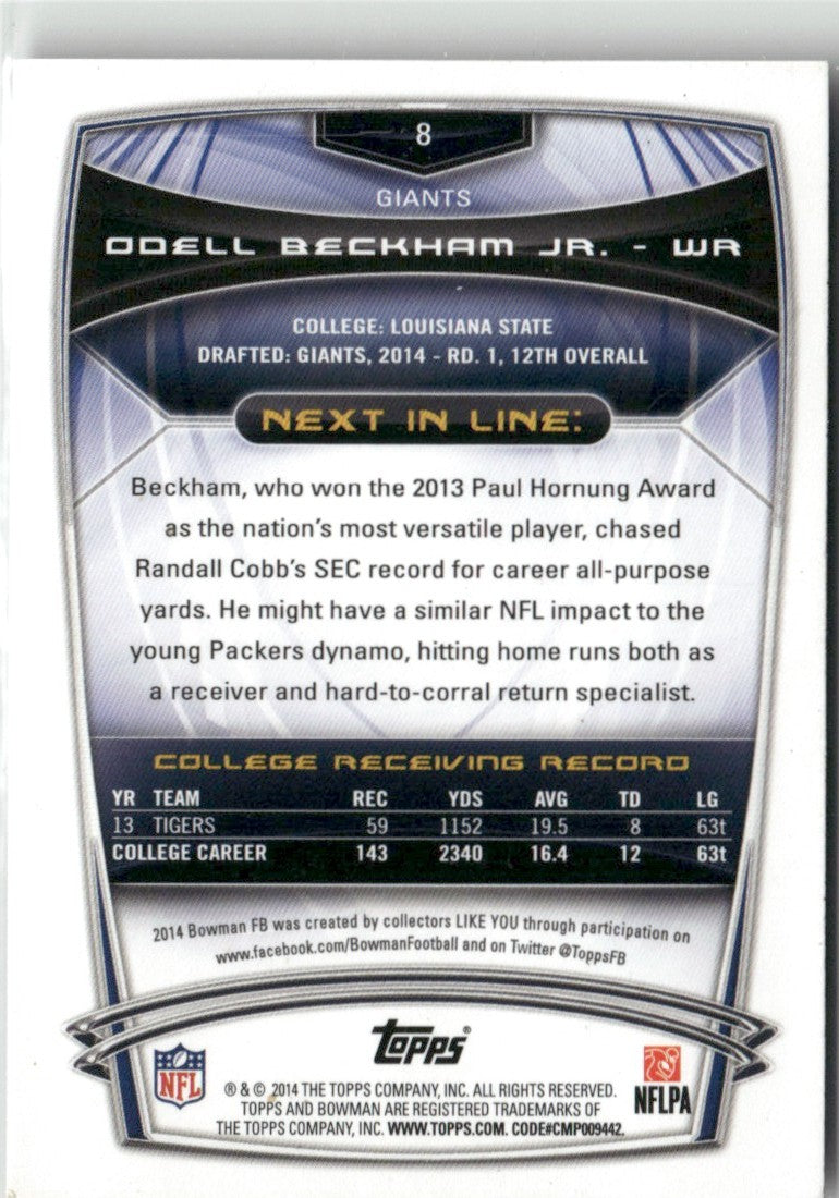 Odell Beckham Jr. 2014 Bowman Black RC #8 New York Giants