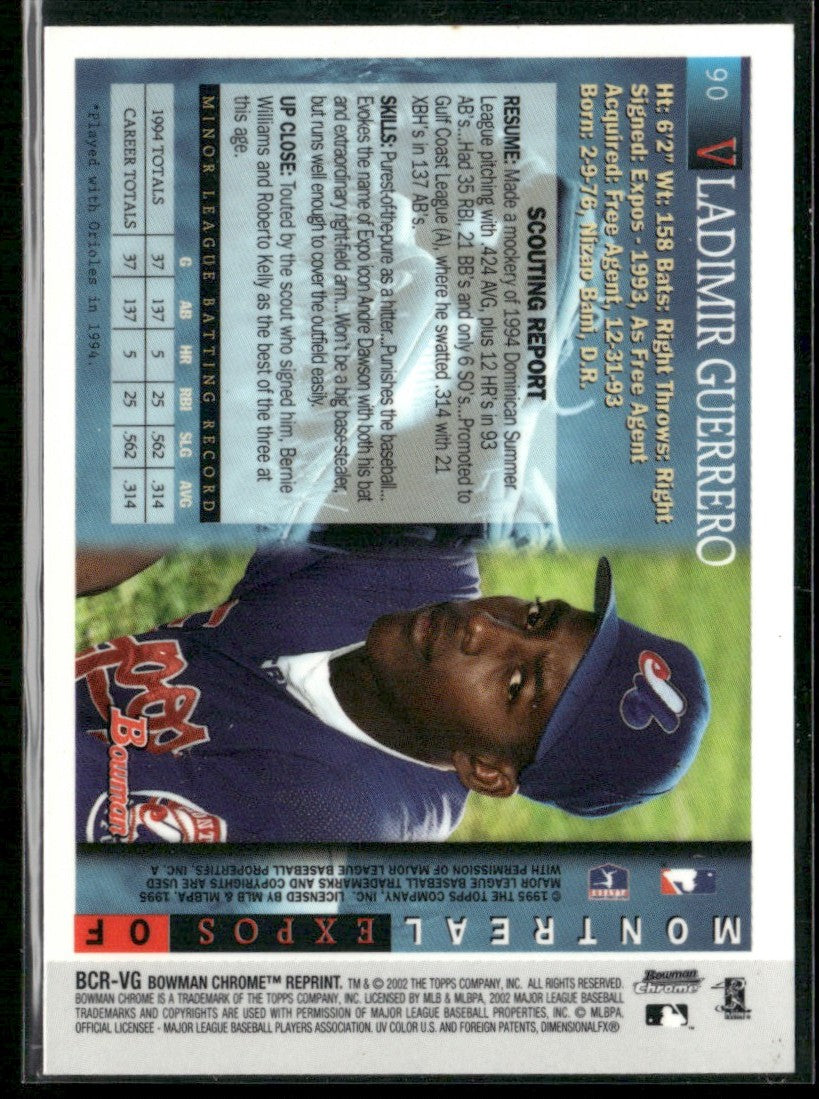 Vladimir Guerrero 2002 Bowman Chrome Reprints #90 Montreal Expos