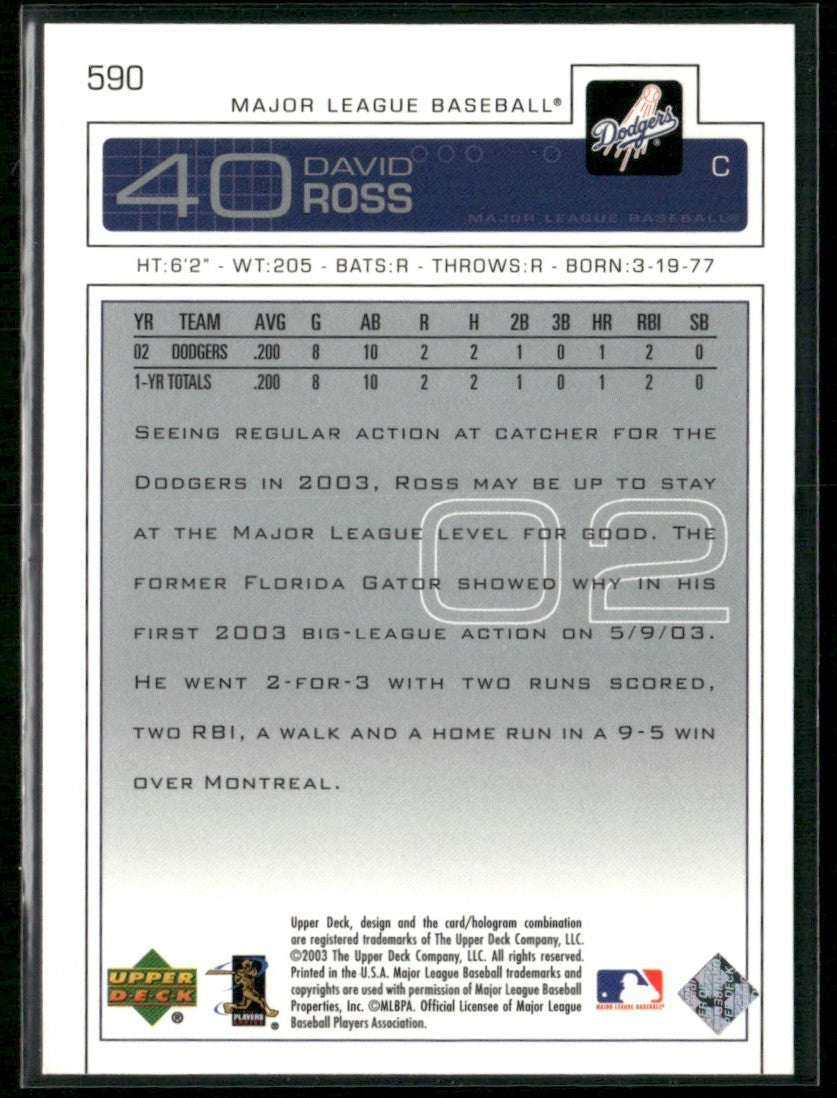 David Ross 2004 Upper Deck #590 Los Angeles Dodgers