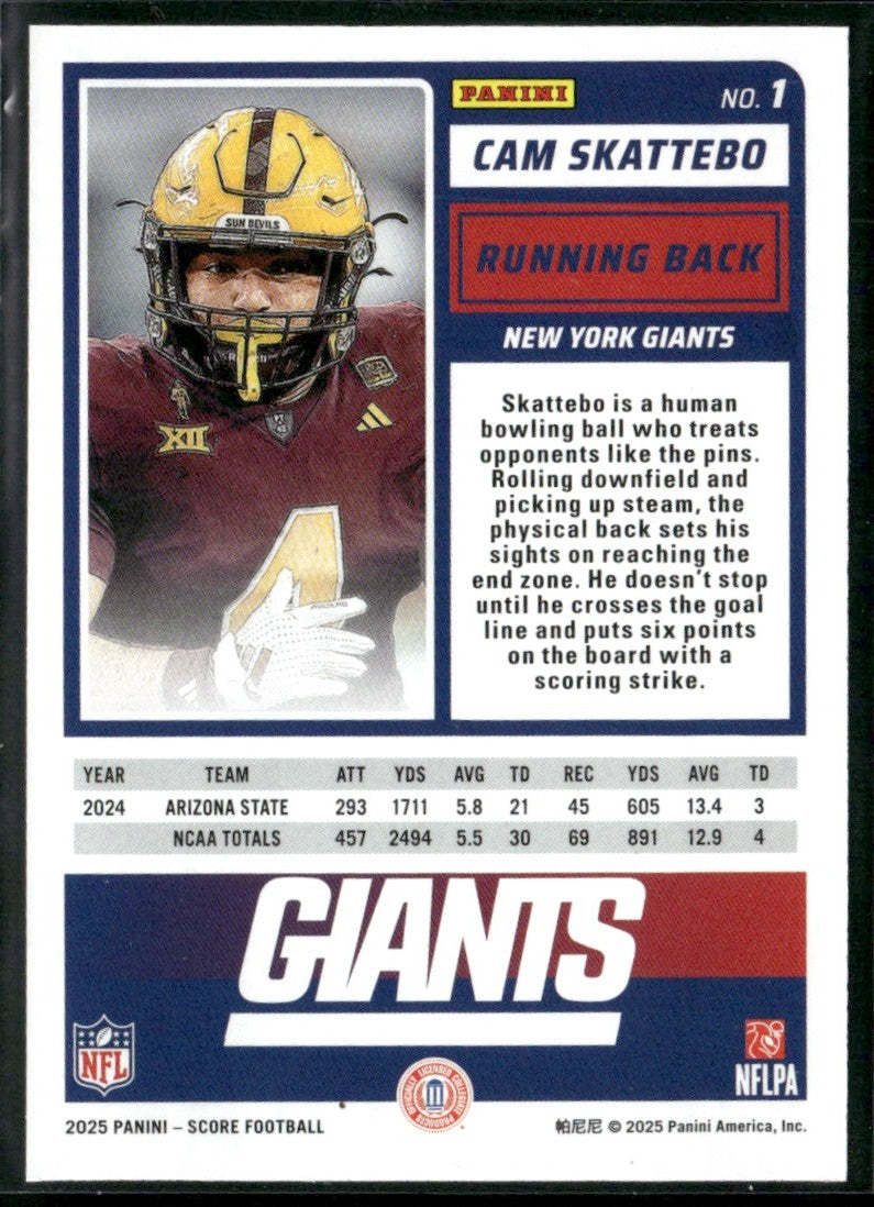 Cam Skattebo 2025 Score RC #1 New York Giants