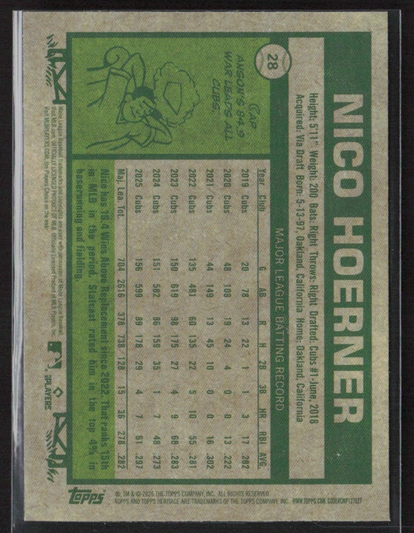 Nico Hoerner 2026 Topps Heritage Chrome #28 Chicago Cubs