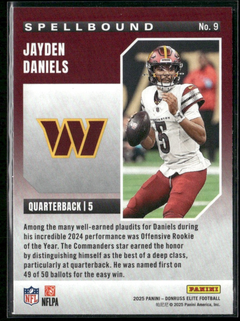 Jayden Daniels 2025 Donruss Elite Spellbound A Green #9 Washington Commanders