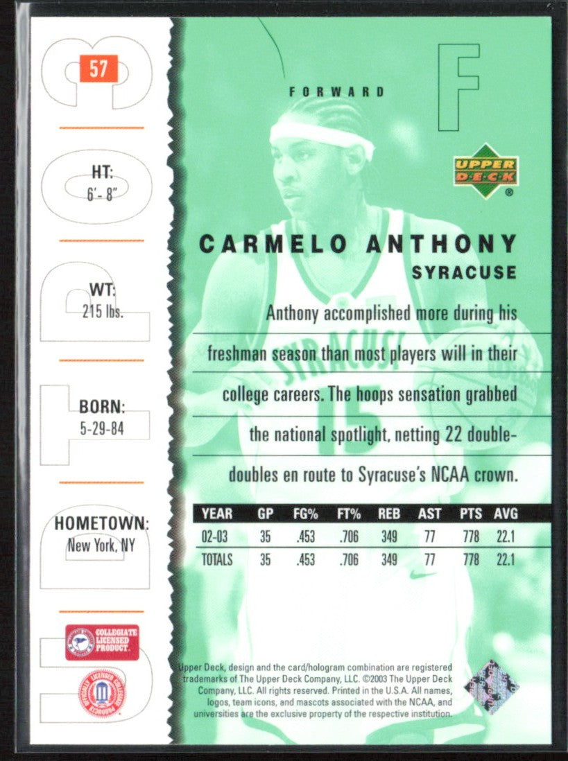 Carmelo Anthony 2003 UD Top Prospects #57 Syracuse Orangemen
