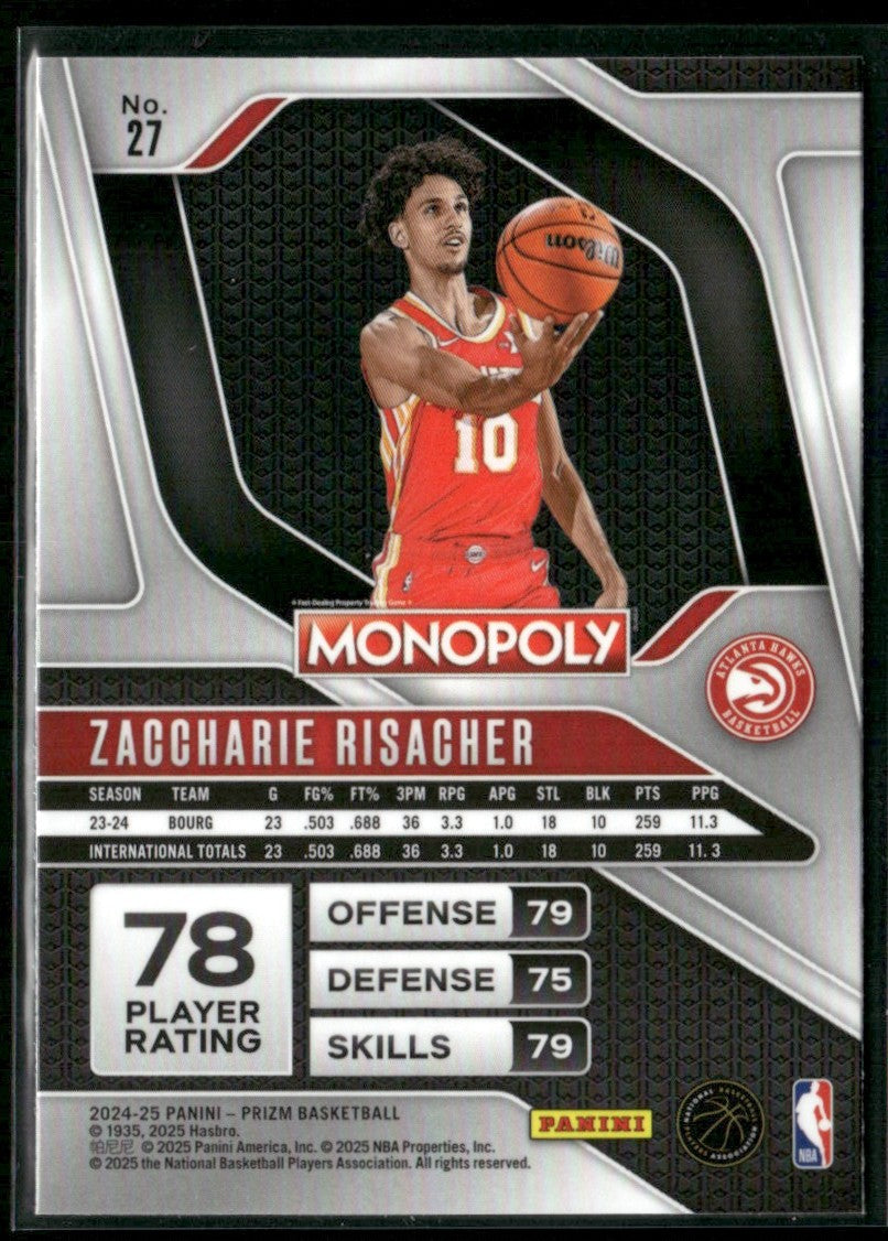 Zaccharie Risacher 2024 Panini Prizm Monopoly RC #27 Atlanta Hawks
